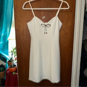 Crystal Doll Rhinestone Bow White Dress